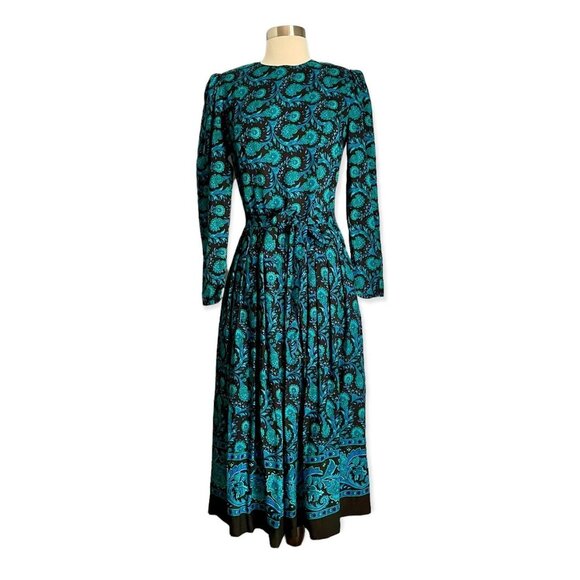 Vintage 70’s Lanz Originals Pleated Floral Paisley Print Midi Dress Secretary - Picture 5 of 8